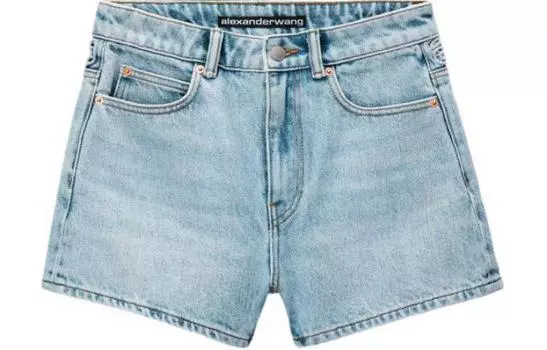 Джинсовые шорты с высокой талией и вырезанным логотипом Alexander Wang, синий