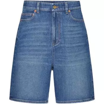 Джинсовые шорты с высокой талией VLogo Signature Valentino, Dark Denim