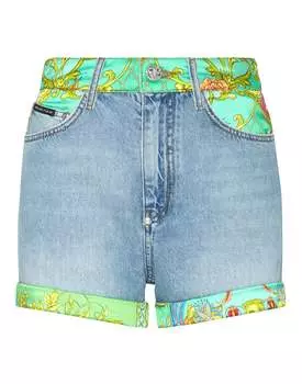 Джинсовые шорты с высокой талией вставка New Baroque PHILIPP PLEIN, цвет grisaille turquoise