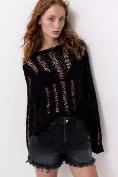 Джинсовые шорты с завышенной талией H&M, черный