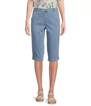 Джинсовые шорты-скиммер со средней посадкой и отделкой по бокам с розовой отделкой на животе Intro, синий