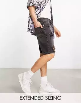Джинсовые шорты скинни ASOS черного цвета с заметными разрывами, стандартной длины