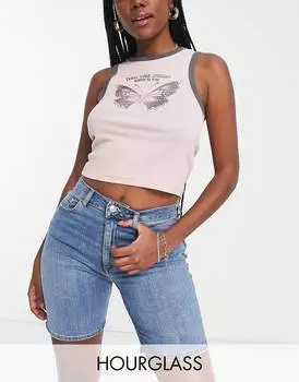 Джинсовые шорты скинни с высокой посадкой ASOS DESIGN Hourglass стрейч средней потертости