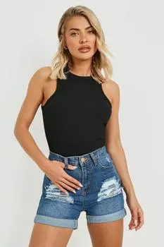 Джинсовые шорты со средней посадкой Boohoo, синий