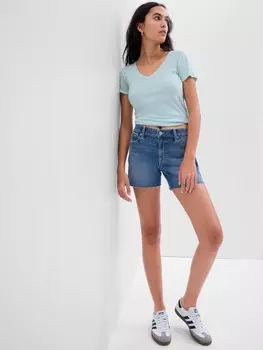 Джинсовые шорты со средней посадкой и потертостями Gap, синий