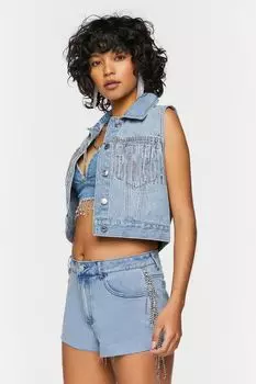 Джинсовые шорты со стразами и бахромой Forever 21, деним