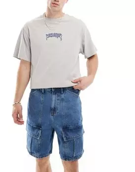 Джинсовые шорты средней длины со вставками ASOS DESIGN средней длины синего цвета