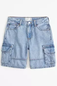 Джинсовые шорты свободного кроя с кроем-карго Abercrombie & Fitch, синий