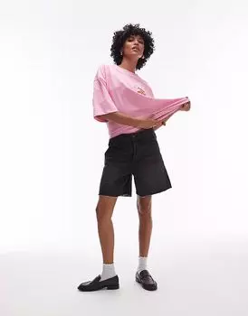 Джинсовые шорты свободного кроя Topshop черного цвета с потертостями