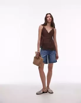 Джинсовые шорты свободного кроя Topshop средне-синего цвета