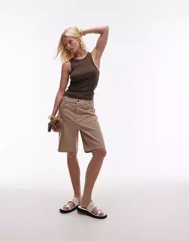 Джинсовые шорты свободного кроя Topshop в полоску коричневого цвета