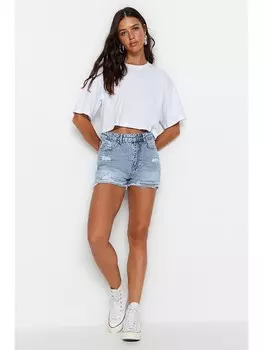 Джинсовые шорты trendyol, голубой