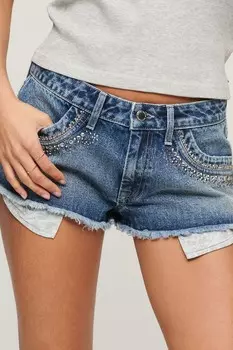 Джинсовые шорты украшенные бриллиантами Superdry, синий