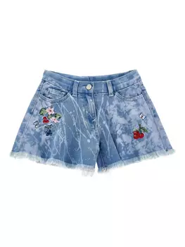 Джинсовые шорты, украшенные стразами Monnalisa, синий