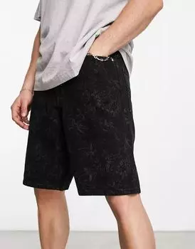 Джинсовые шорты узкого кроя с цветочным принтом ASOS стандартной длины