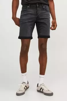 Джинсовые шорты узкого кроя с закатанным краем Jack & Jones, черный