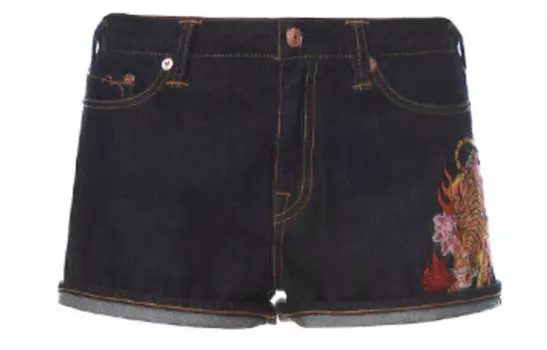 Джинсовые шорты женские джинсовые синие Evisu, темно-синий