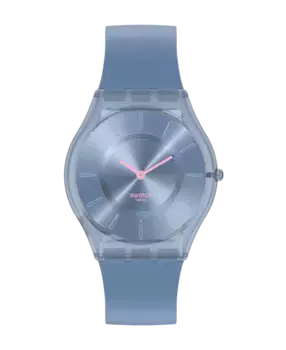 Джинсовые синие часы с синим силиконовым ремешком Swatch, синий