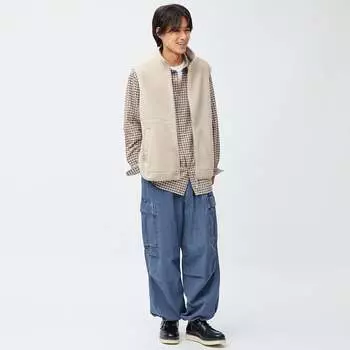 Джинсовые суперширокие брюки-карго GU, синий (Размер M)