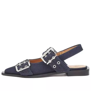 Джинсовые женские балетки с пряжкой Ganni, синий