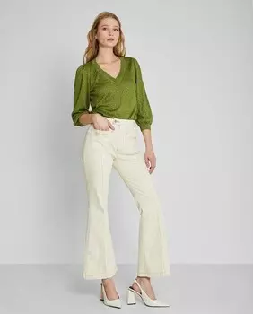 Джинсовые женские брюки-клеш с центральной резинкой Trucco, светло-бежевый