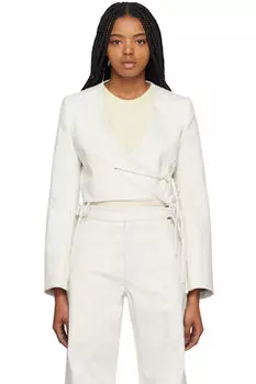 Джинсовый блейзер Off-White с запахом и разрезом Yuzefi