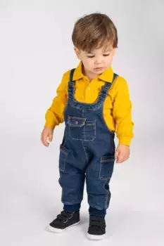 Джинсовый детский комбинезон синего цвета с карманами Charanga, синий