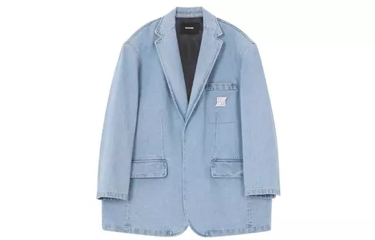 Джинсовый хлопковый блейзер с заостренными лацканами WE11DONE, синий