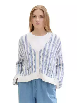 Джинсовый кардиган TOM TAILOR из трикотажа с планкой на пуговицах Tom Tailor Denim, цвет Mid Blue White Stripe