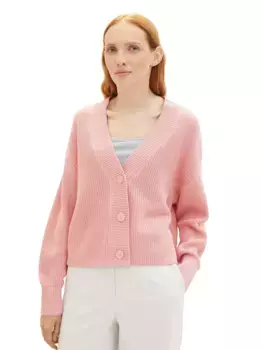 Джинсовый кардиган TOM TAILOR, кардиган вязки с планкой на пуговицах Tom Tailor Denim, розовый