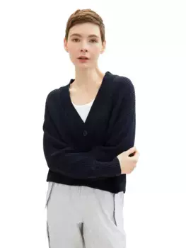 Джинсовый кардиган TOM TAILOR, кардиган вязки с планкой на пуговицах Tom Tailor Denim, синий