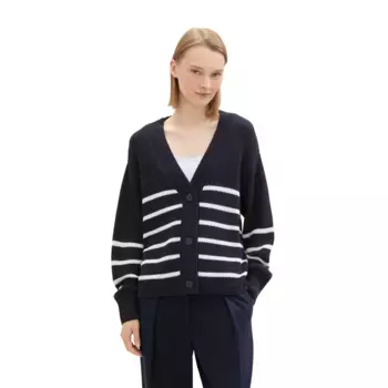 Джинсовый кардиган TOM TAILOR вязки с планкой на пуговицах Tom Tailor Denim, цвет Placed Navy White Stripe