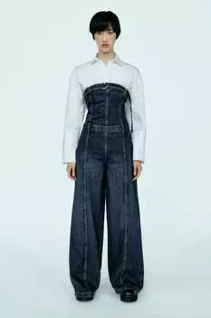 Джинсовый комбинезон без бретелек trf ZARA, темно-синий