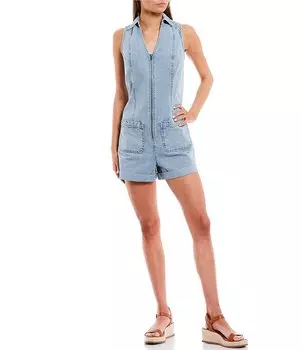 Джинсовый комбинезон без рукавов с закругленным краем C&V Chelsea & Violet, синий