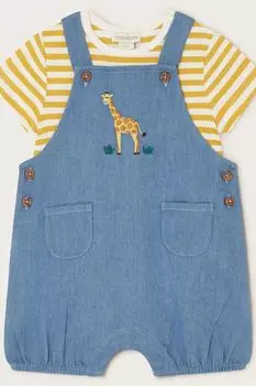 Джинсовый комбинезон для новорожденных с мотивом жирафа Monsoon, синий