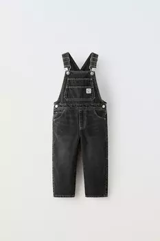 Джинсовый комбинезон с аппликациями-этикетками ZARA, серый