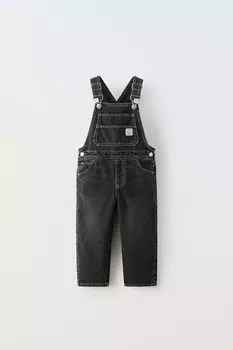 Джинсовый комбинезон с аппликациями-этикетками ZARA, серый