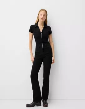 Джинсовый комбинезон с коротким рукавом Bershka, черный