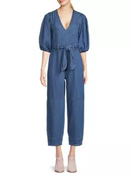 Джинсовый комбинезон с пышными рукавами 7 For All Mankind, цвет Denim Blue