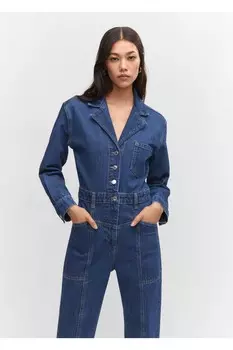 Джинсовый комбинезон с воротником Mango, синий