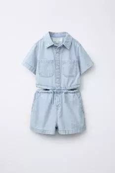 Джинсовый комбинезон с вырезом ZARA, синий