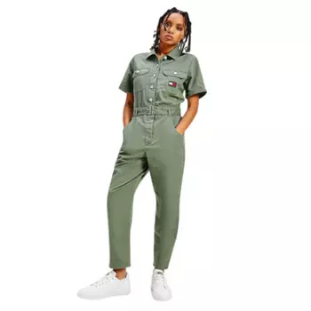 Джинсовый комбинезон Tommy Hilfiger Badge Belted, оливковый