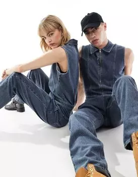 Джинсовый комбинезон унисекс без рукавов на молнии Calvin Klein Jeans серого цвета — эксклюзивно для ASOS