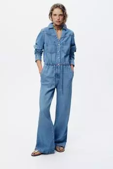 Джинсовый комбинезон z1975 с регулируемой талией ZARA, средне-синий