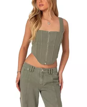 Джинсовый корсет на молнии Edikted Lottie, зеленый