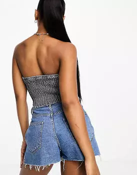 Джинсовый корсет с молнией Stradivarius средне-синего цвета