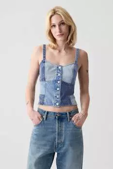 Джинсовый корсетный топ в стиле пэчворк Gap, синий