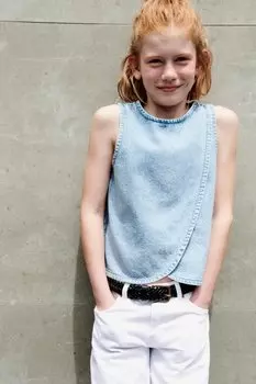 Джинсовый кроссовер-топ ZARA, синий