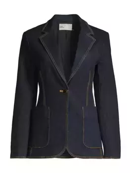 Джинсовый однобортный пиджак Tory Burch, цвет dark wash