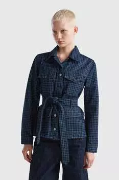 Джинсовый пиджак нейтрального цвета с поясом Benetton, бежевый